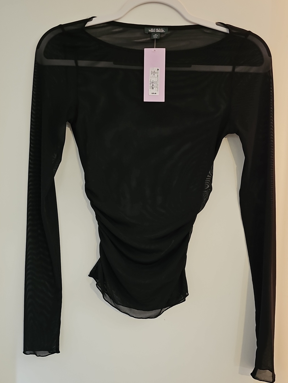 Wild Fable Black Sheer Ruched Long Sleeve Mesh Top - Lightweight Layering